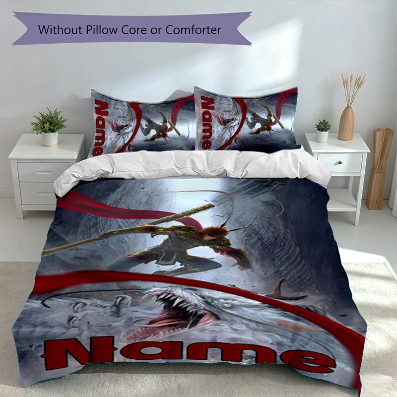 3pcs Custom Name Black Myth Wukong Game Set,Includes 1 Duvet Cover and 2 Pillowcases,All-season Bedroom Decor