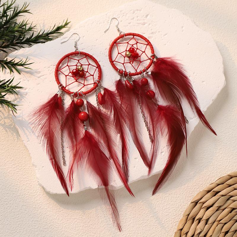 Feather Earrings Ethnic Style Long Tassel Exaggerated Personality Seaside Vacation Style Earrings Women