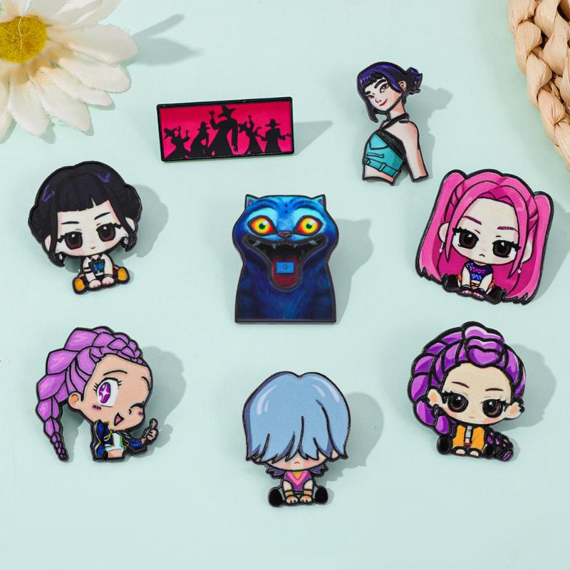 Broches de Metal de Caçadores de Demônios Kpop Desenho Animado Para Mulheres Pins de Lapela Acessórios de Fantasia Para Mochila Joias da Moda Presentes Para Amiga