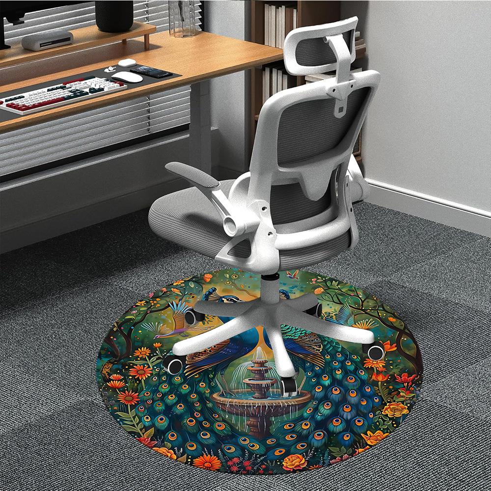 

1pc Peacock Garden Artwork Chair Carpet for Office Non-Slip, Machine Washable Rug for Office - Holiday DecorMachine Made yy251029109 80cm by 80cm