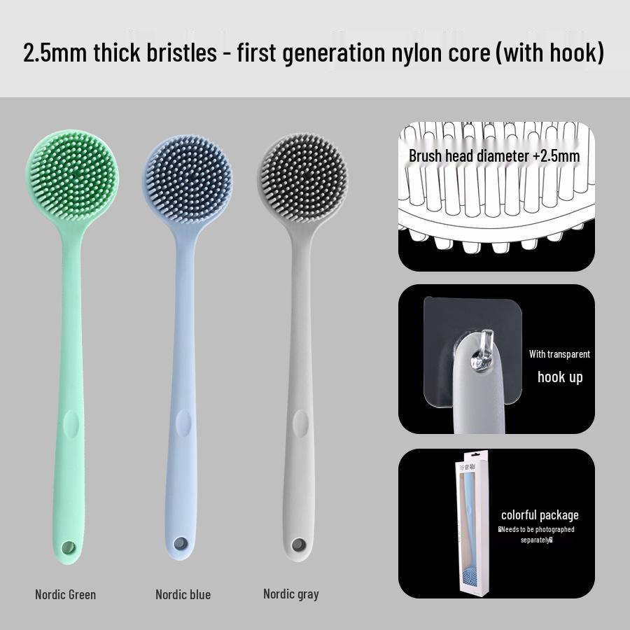 Silicone Long-Handled Bath Brush - Soft Bristle Back Scrubber for Easy Cleaning