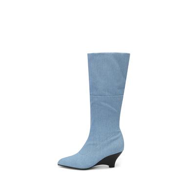 Blue Black Women Knee High Boots High Heel Big Size 48