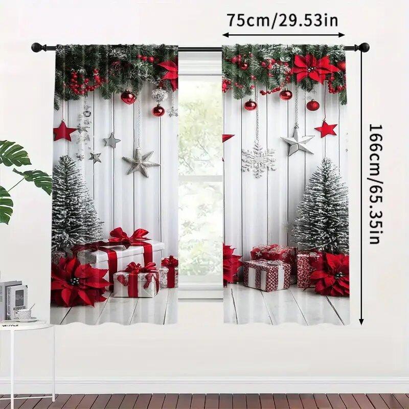 Christmas tree and star-patterned printed curtains   Christmas decorations   home decorations   room decorations