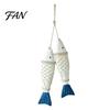 Coastal Wall Art Rustic Nautical Wooden Fish Decor, Beach Style Hanging Creative House Decor Ornament with Fishing Net for Lake House, Bedroom,