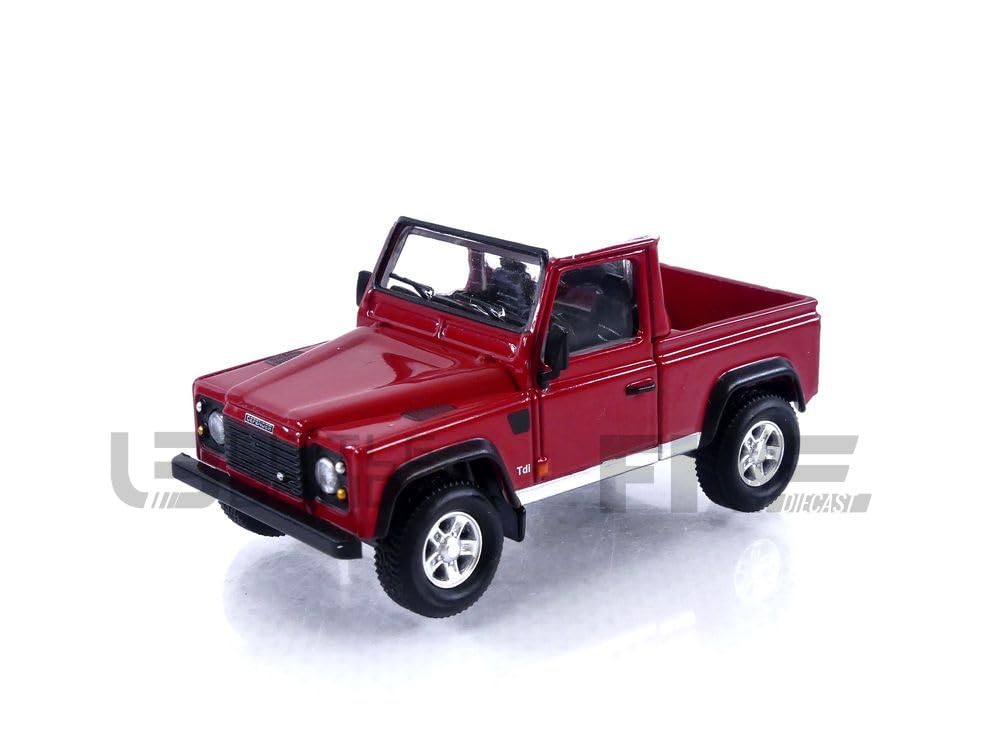 TrueScale Miniatures MINI GT 1/64 Scale Land Rover Defender 90 Pickup, Masai Red, Left-Hand Drive, Complete Model