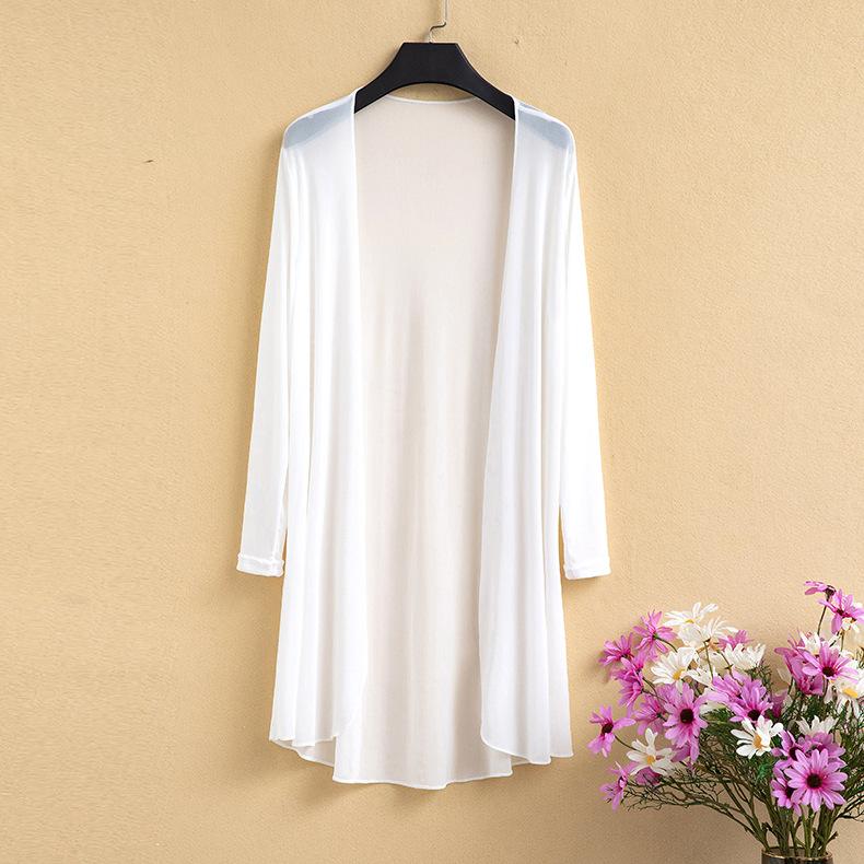 WTEMPO Ice Silk Cardigan met Mesh Dun Air-conditioning Shirt Zomer Zonbescherming Shirt Dames Losse Mid-Lengte Sjaal Jas 3XL wit