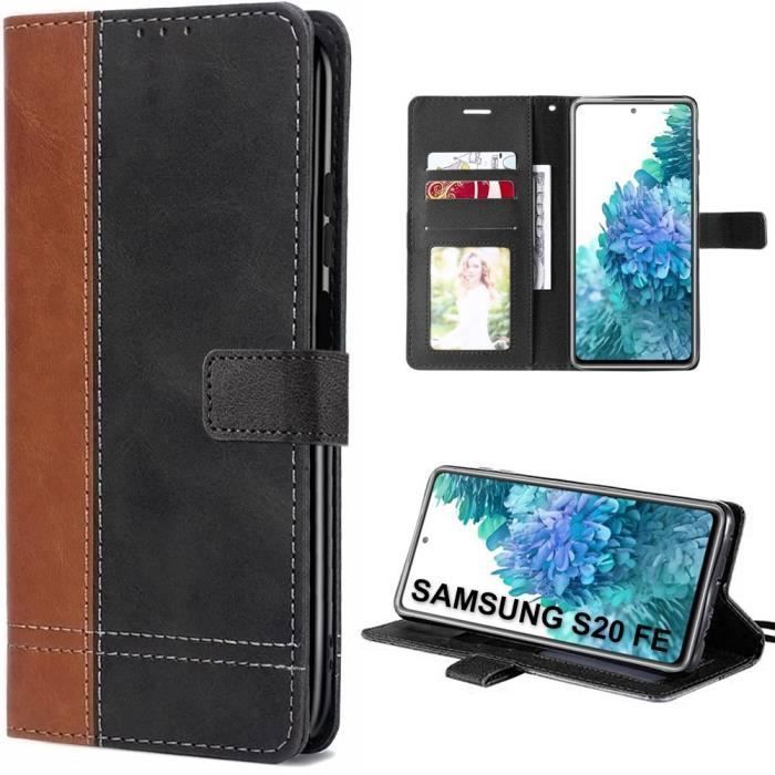 Coque pour Samsung Galaxy S20 FE - BOOLING - Bicolore - Synthé Cuir Marron-Noir