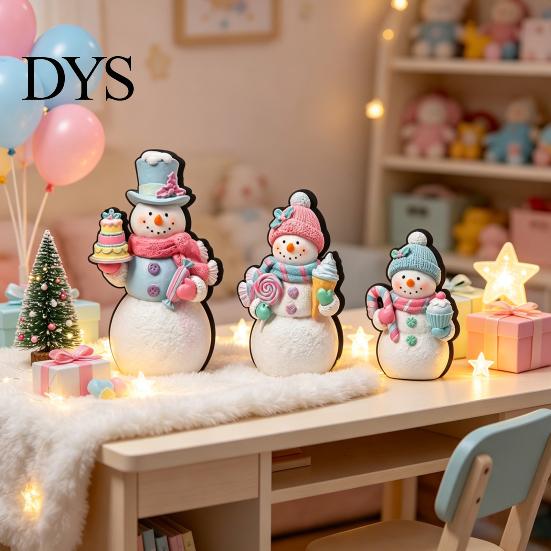 Christmas Wood Desktop Decor 3Pcs Wooden Tabletop Decor, Cute Snowman Gingerbread Man Figurines, Gift for Home Table Centerpiece, Rustic Ornaments