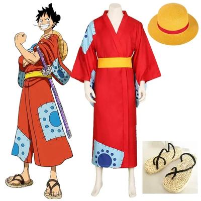 Monkey D Luffy Wano šalies lankas Cosplay Kostiumas Skrybėlė Kimono Yukata apranga Individualūs Helovino Kostiumai