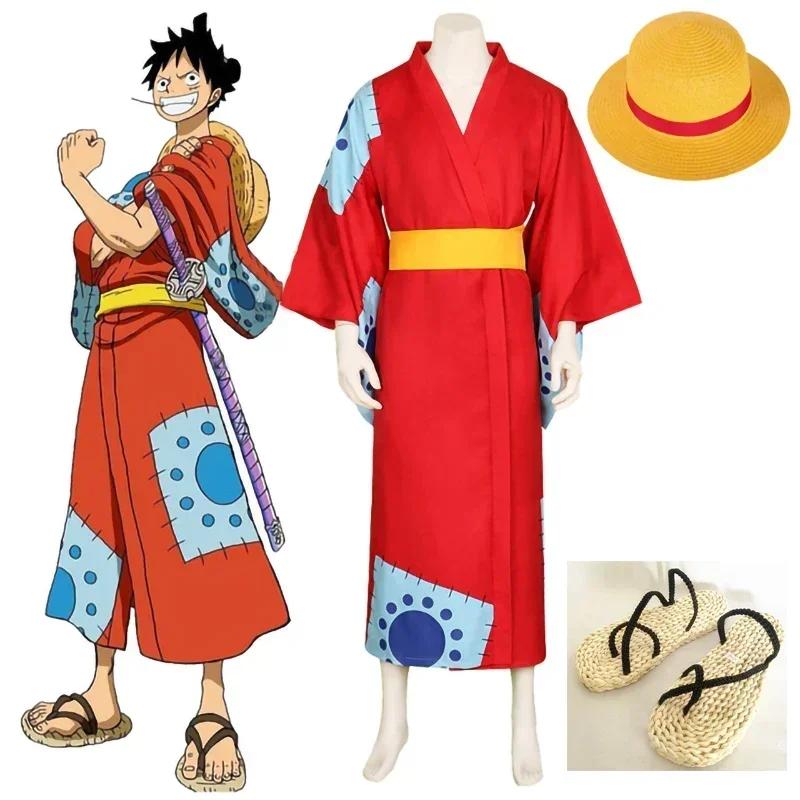 Monkey D Luffy Wano Country Arc Cosplay Kostuum Hoed Kimono Yukata Tenue Aangepaste Halloween Kostuums