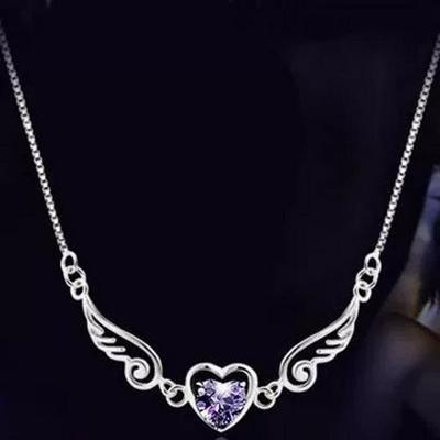 C151 Korean Angel Wings Heart Necklace - Dreamy Gift for Girls