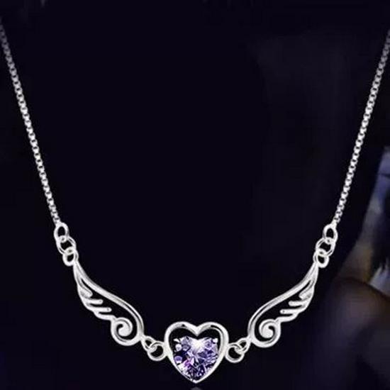 Korean Style Angel Wings Heart Zircon Pendant Necklace - Valentine's Day Gift Jewelry for Women