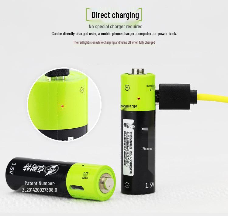 5th Gen USB Fast Charger with Smart Set for 1.5V Rechargeable Lithium Batteries (2-Pack)
