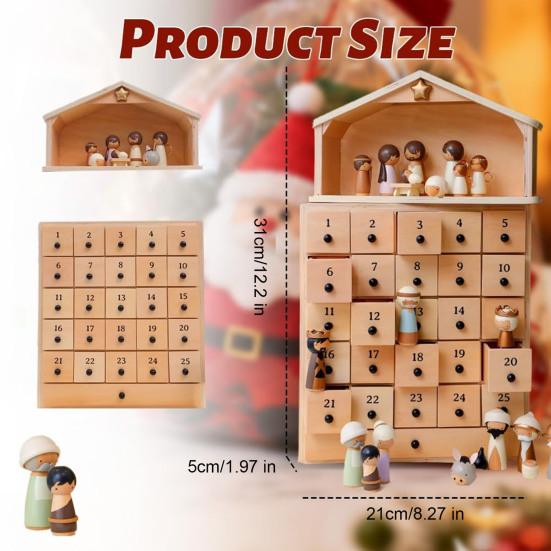 Das Retter Krippen Adventsset Krippen Adventskalender mit 25 Schubladen Weihnachts-Tischdekoration Religiöse Familientradition Andenken für Christen