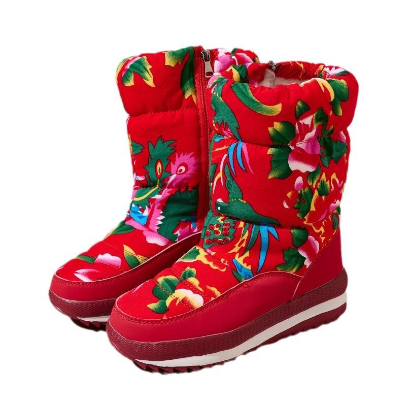 Ethnic Snow and Snow Boots, Women's Fleece and Thickened Cotton Boots, Warm Cotton Shoes Women's Outdoor Shoes, New Winter Style