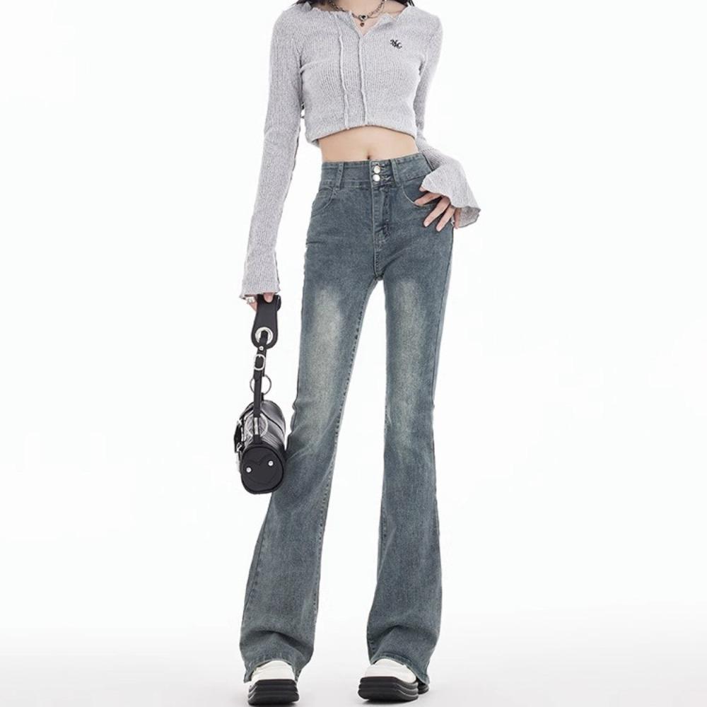 Retro versatile micro-flared jeans for women's 2025 autumn and winter new high-waisted and thin hips-covering horseshoe jeans