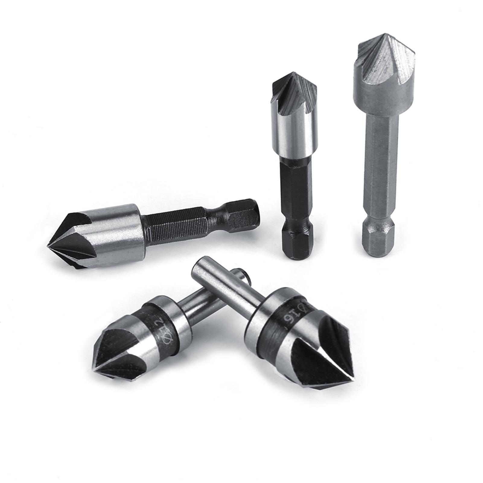 

5pcs set High Speed Steel Industrial Countersink Drill 5 Flutes Woodworking Chamfering Cutter