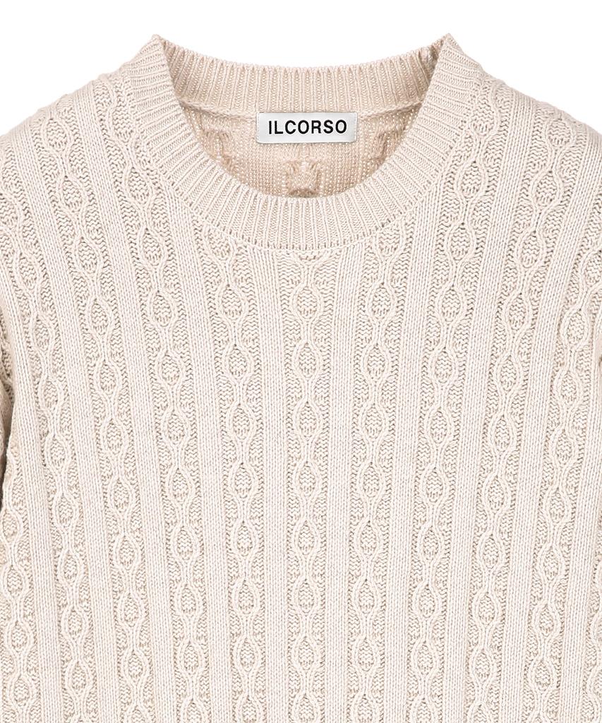 IL CORSO Wool Blend Cable Round Neck Knit Beige