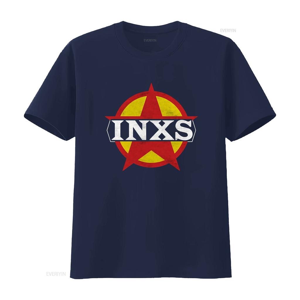 Vintage Retro INXS Rock Band Distressed Star Print Casual T Shirt vintage Washed Stretched graphic Versatile fashion