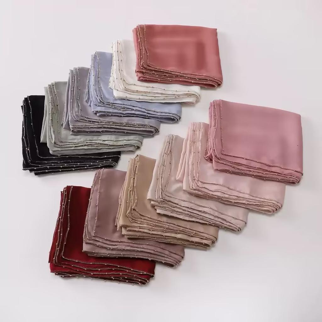 Rinestone Chiffon Hijab Scarf With Chains Women Muslim Hijab Luxury Bead Pearl Scarves Shawl Women Long Scarf Shawl Head Wraps