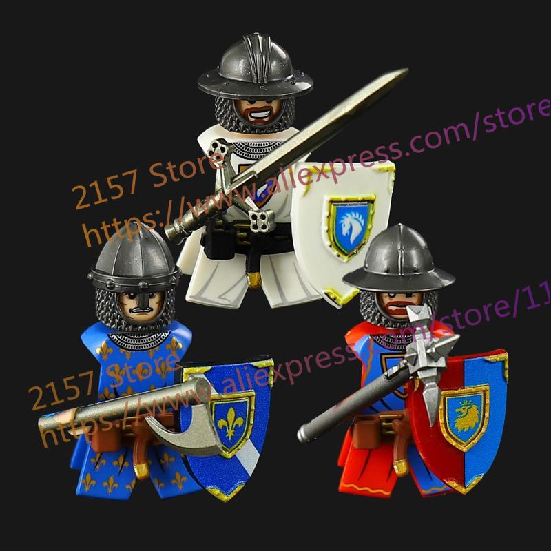 MOC Medieval Figure Building Block Castle Templar Knights Armor Militia Soldiers Gunners Shield Helmet Assembling Brick Toys S26