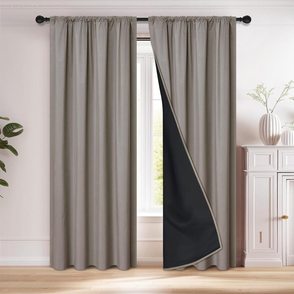 SHEIN Yafang Rod Pocket Blackout Curtains - Solid Color, Insulated, Sun Protection for Living Room & Balcony.