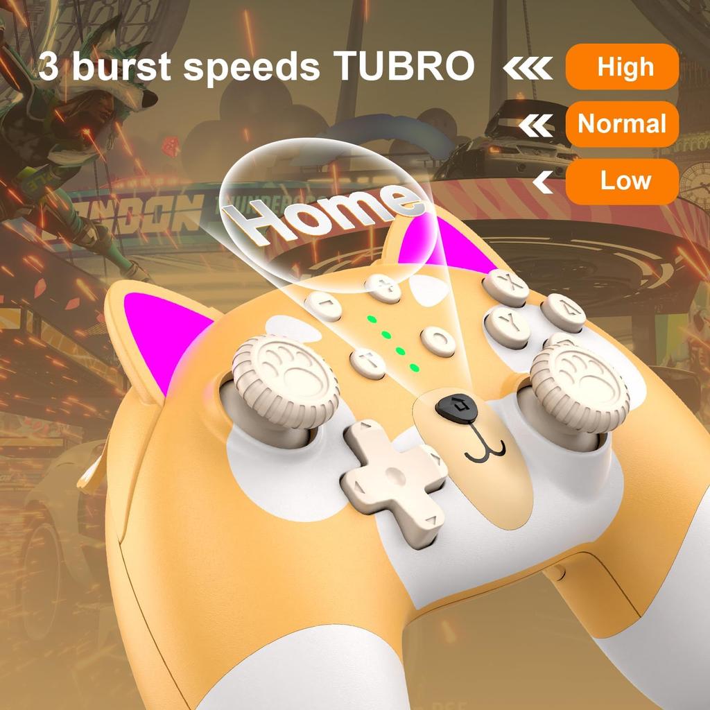 Switch Pro Controller, Wireless Switch Controller for Switch OLED/Switch Lite/PC, 6-Axis Motion, Cute Puppy Switch Pro Controller with Vibration,