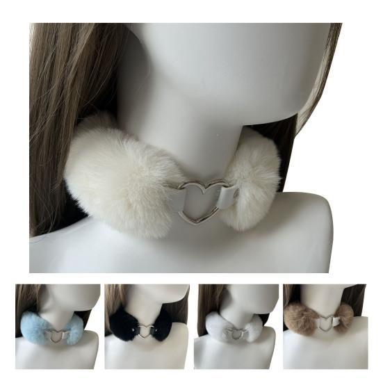 Fluffy Choker Collar Detachable Fuzzy Necklace Alloy Heart Faux Fur Choker Necklace for Women Men Daily Wear Date Parties