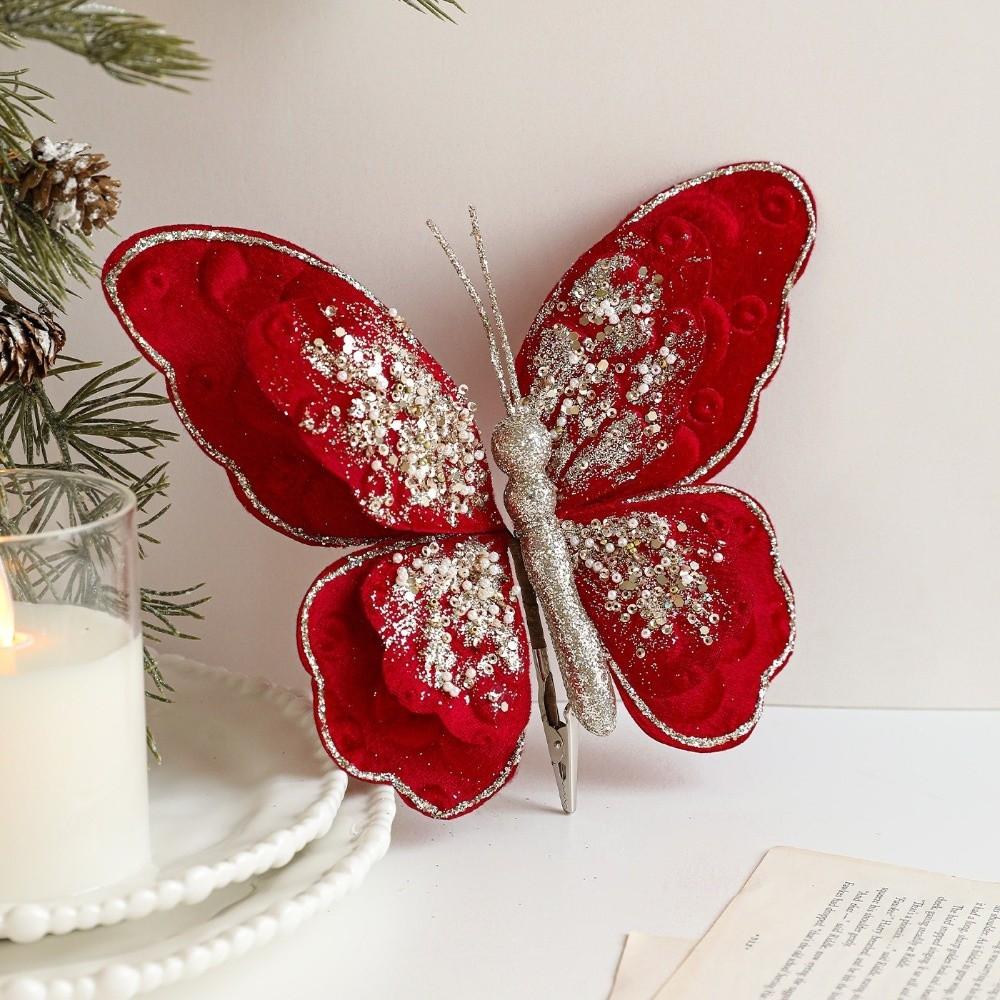 Clip Glitzer Weihnachtsblume Simuliert Exquisit Weihnachtsbaum Dekoration Pailletten Beflockung Anhänger Blumenarrangement