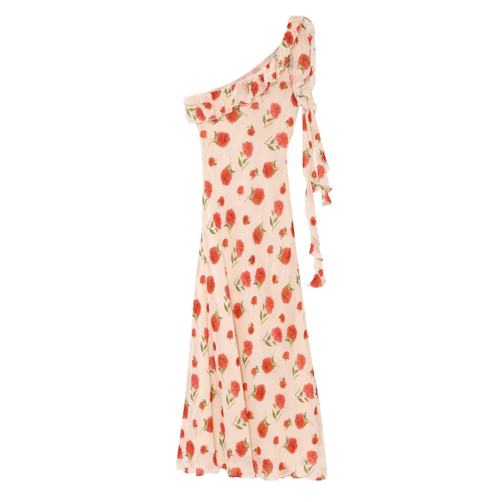 

Spring 2025 Retro French Asymmetrical Print Dress for Women Extra Small