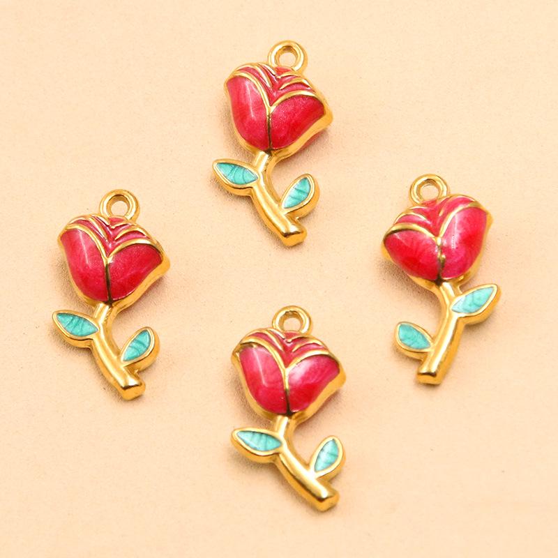 9x17mm Gold-Tone Stainless Steel Plant Charm Pendant for DIY Jewelry