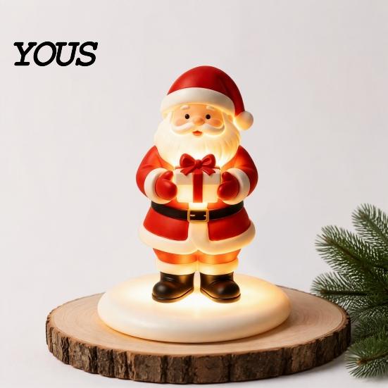 Santa Claus Night Light Figurine with Warm LED Light, Christmas Glowing Tabletop Creative Xmas Home Ornament Decor, Holiday Desktop for Bedroom Office