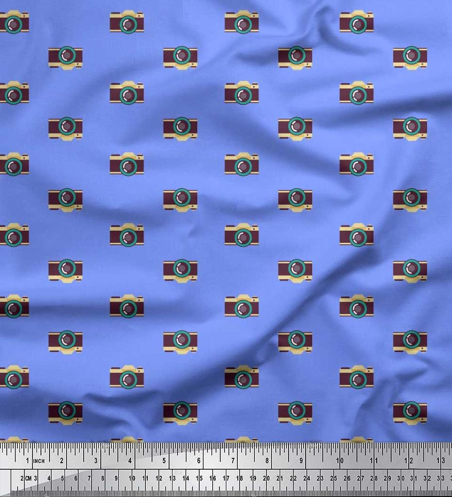 Soimoi Japan Crepe Satin Fabric Camera Shirting Fabric Prints By Metre 42 Inch