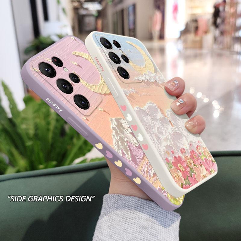 Oil Flowers Phone Case For Samsung Galaxy S25FE S24 S23 S22 S21 S20 Ultra Plus FE S10 S9 S10E Note 20 Ultra 10 9 Plus Cover