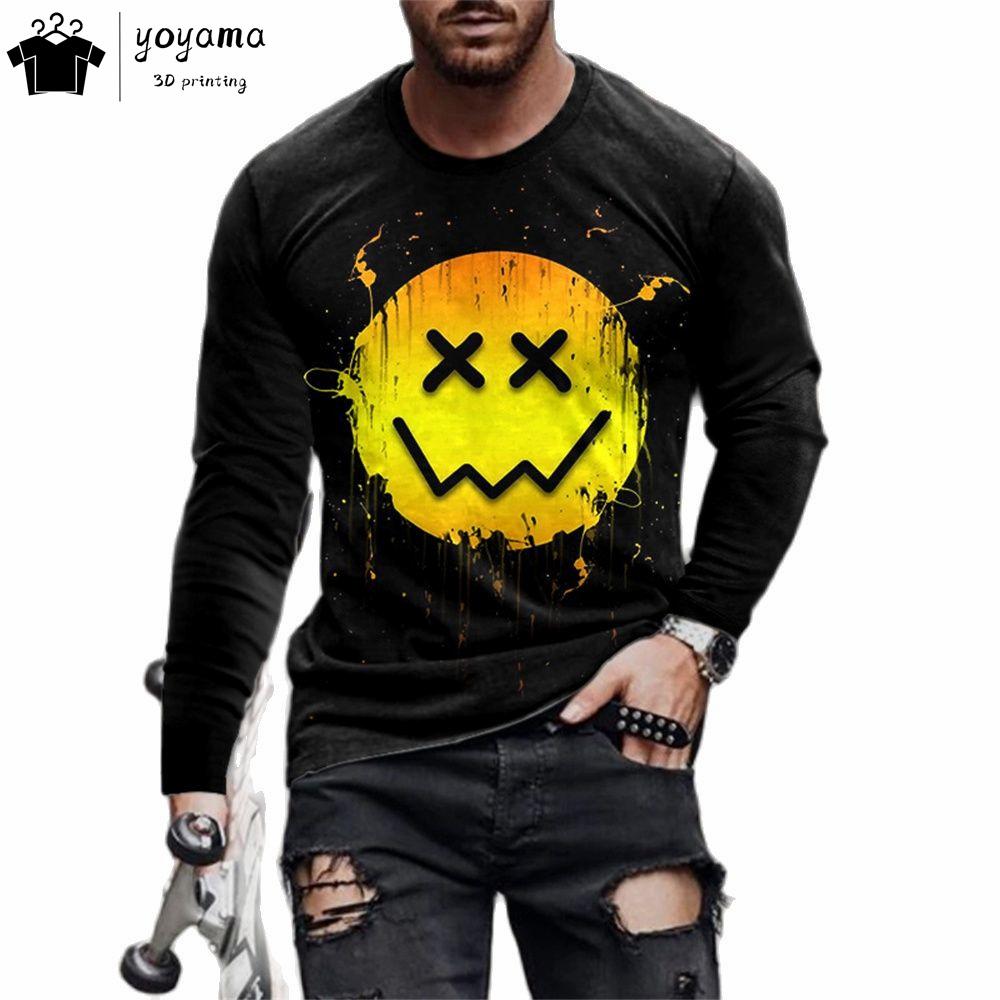 Funny Pattern Print T-shirts for Men Casual O-Neck Long Sleeve T-shirt Harajuku Street Tops Fashion Casual T-shirts