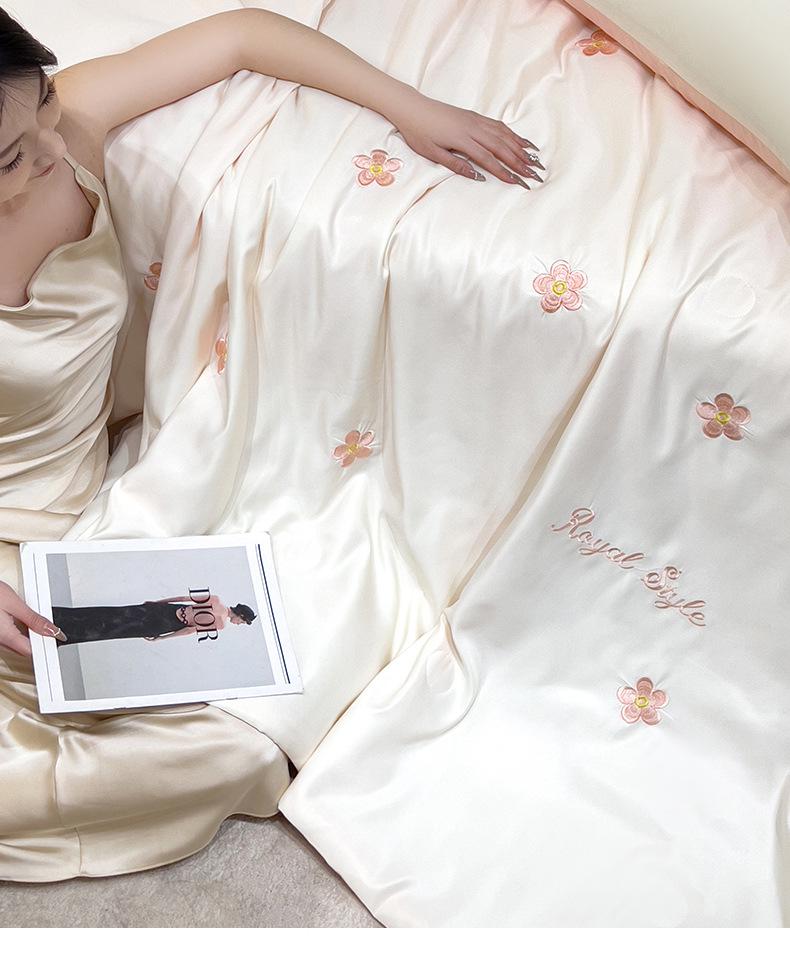 Washable Ice Silk Embroidered Summer Quilt Set - Four Pieces for Cool Comfort