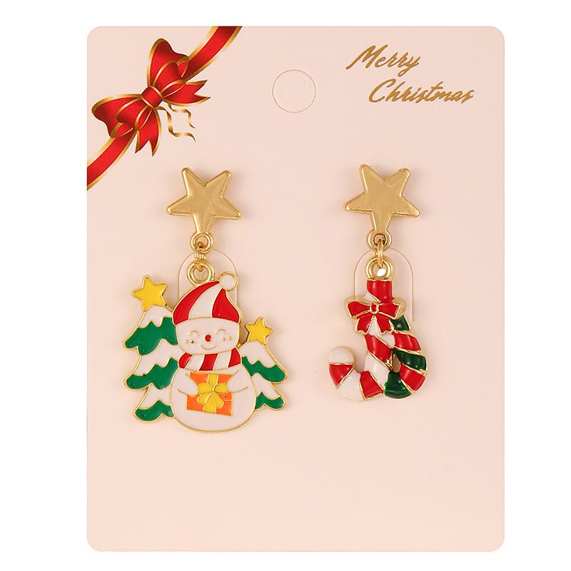 European & American Style Christmas Tree & Santa Claus Alloy Stud Earrings with Snowflake Design