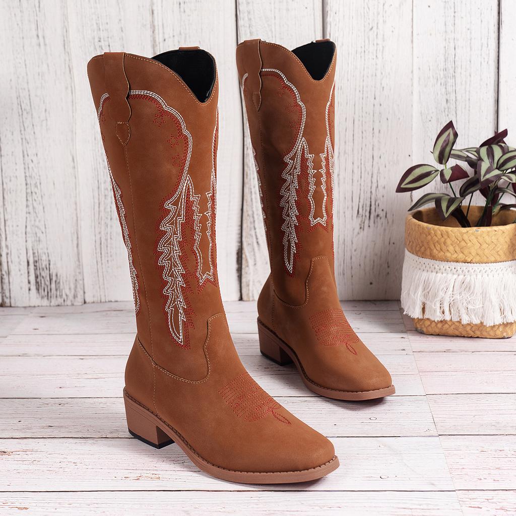American Women's Large Size Embroidered Tall Boots Increase Height Comfortable Anti-slip Anti-Odor Cushioning Not Tired Feet Arch Support Shoes