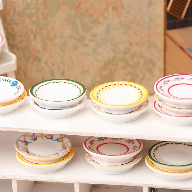 5Pcs 1/12 Dollhouse Mini Simulation Plates Dishes Model Kitchen Accessories For Doll House Decoration Kids Pretend Play Toys
