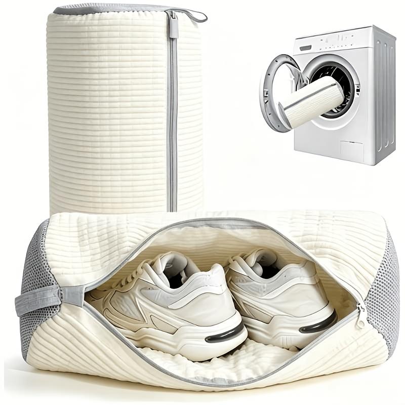 Durable Plush Protective Shoe Laundry Bag for Sneakers and Casual Shoes, Machine Wash, Drying Mesh, Anti-Deformation, Large White