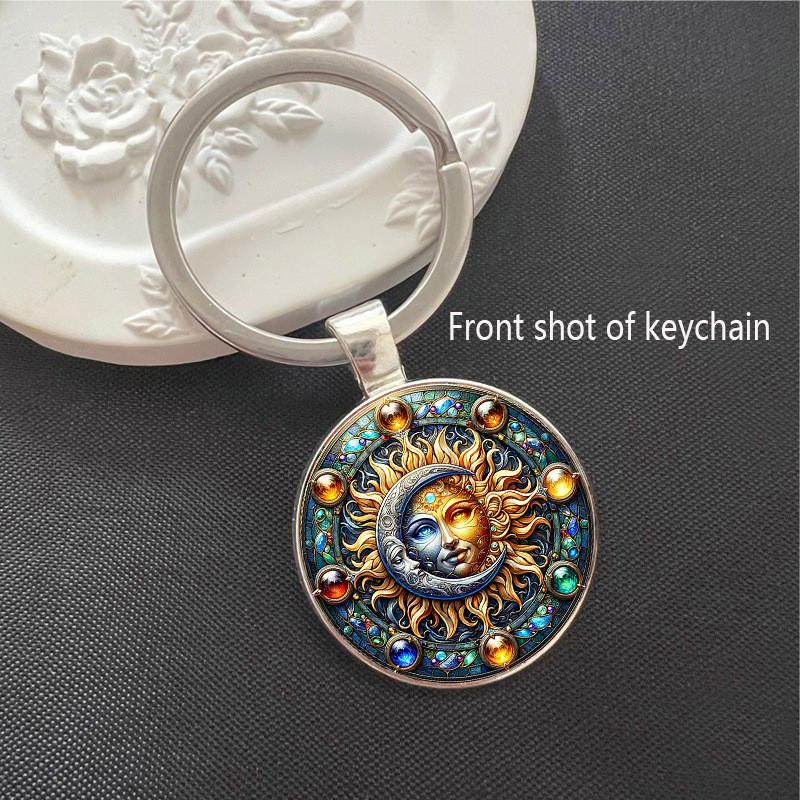 Cute Sun Moon Glass Pendant Keyring Portable Key Organizer For Gift Or Personal Use
