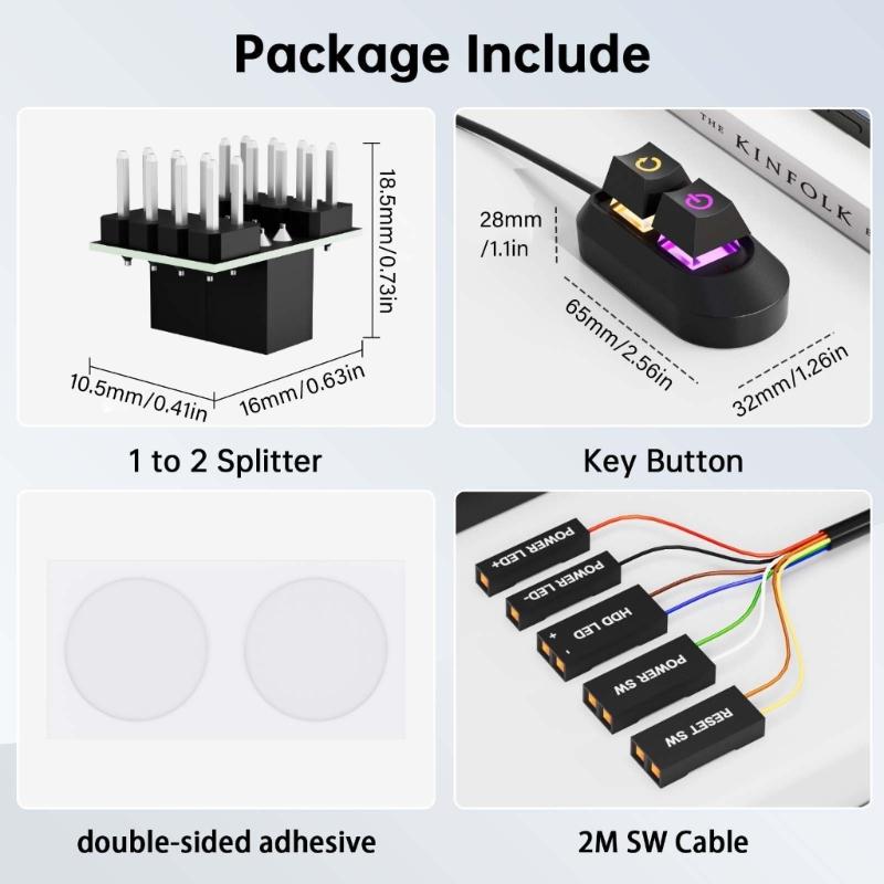 Universal Desktop Computer External Power Control Button With Splitter Cable And Adapter For Easy PC Setups