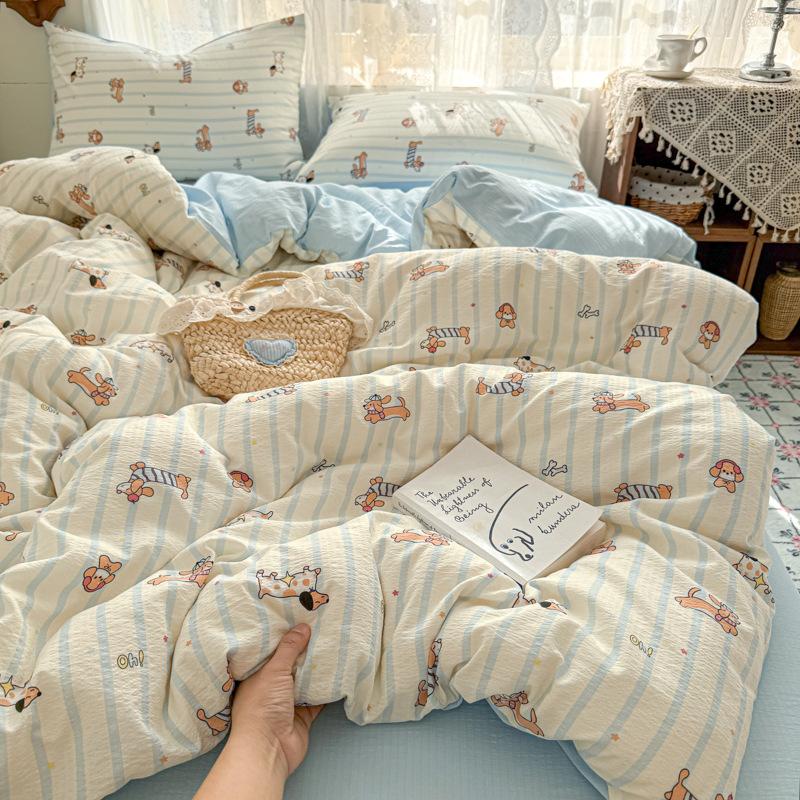 New Double Yarn Four-piece Printing Design Ins Style Student Dormitory Bed Sheet Mattress Quilt Cover Machine Washable