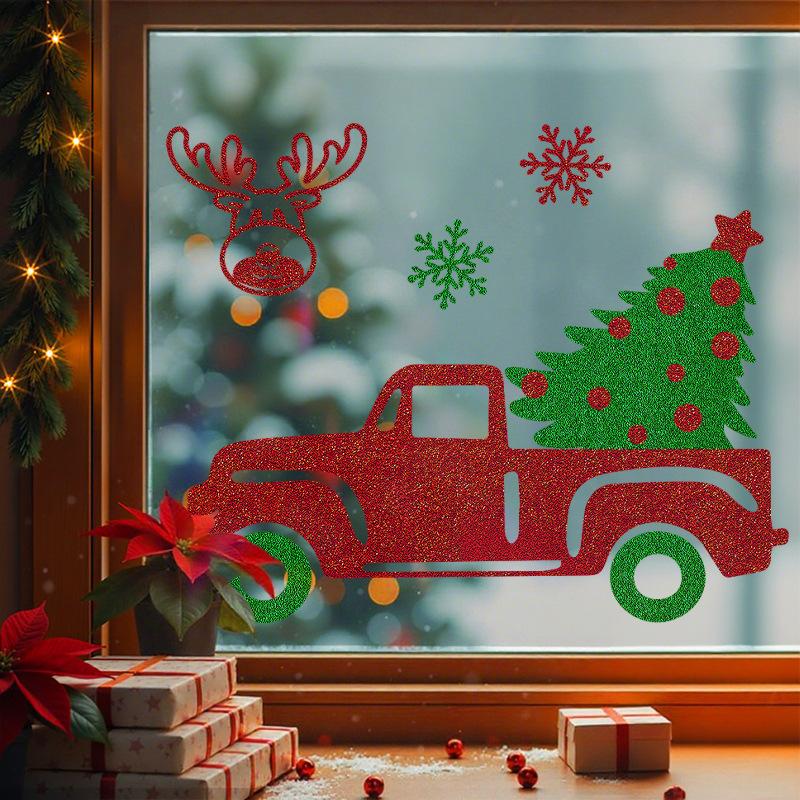 Neue weihnachtliche rote und grüne elektrostatische Aufkleber, Feiertagsdekorationen, Glasfensteraufkleber und Dekorationsaufkleber