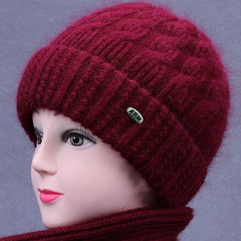 Women's Autumn-Winter Thickened Knit Hat & Scarf Set for Middle-aged & Elderly