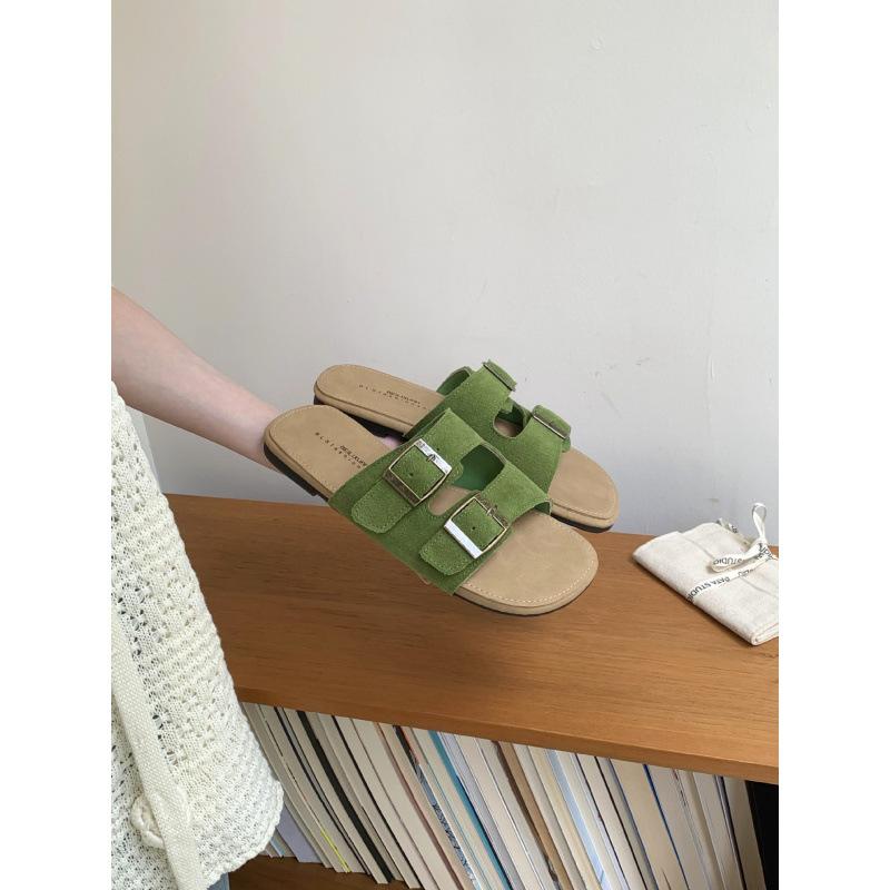 Sommer vielseitige flache Gürtelschnalle Ein-Wort-Slipper für Damen zum Tragen lässige Strand coole Slipper