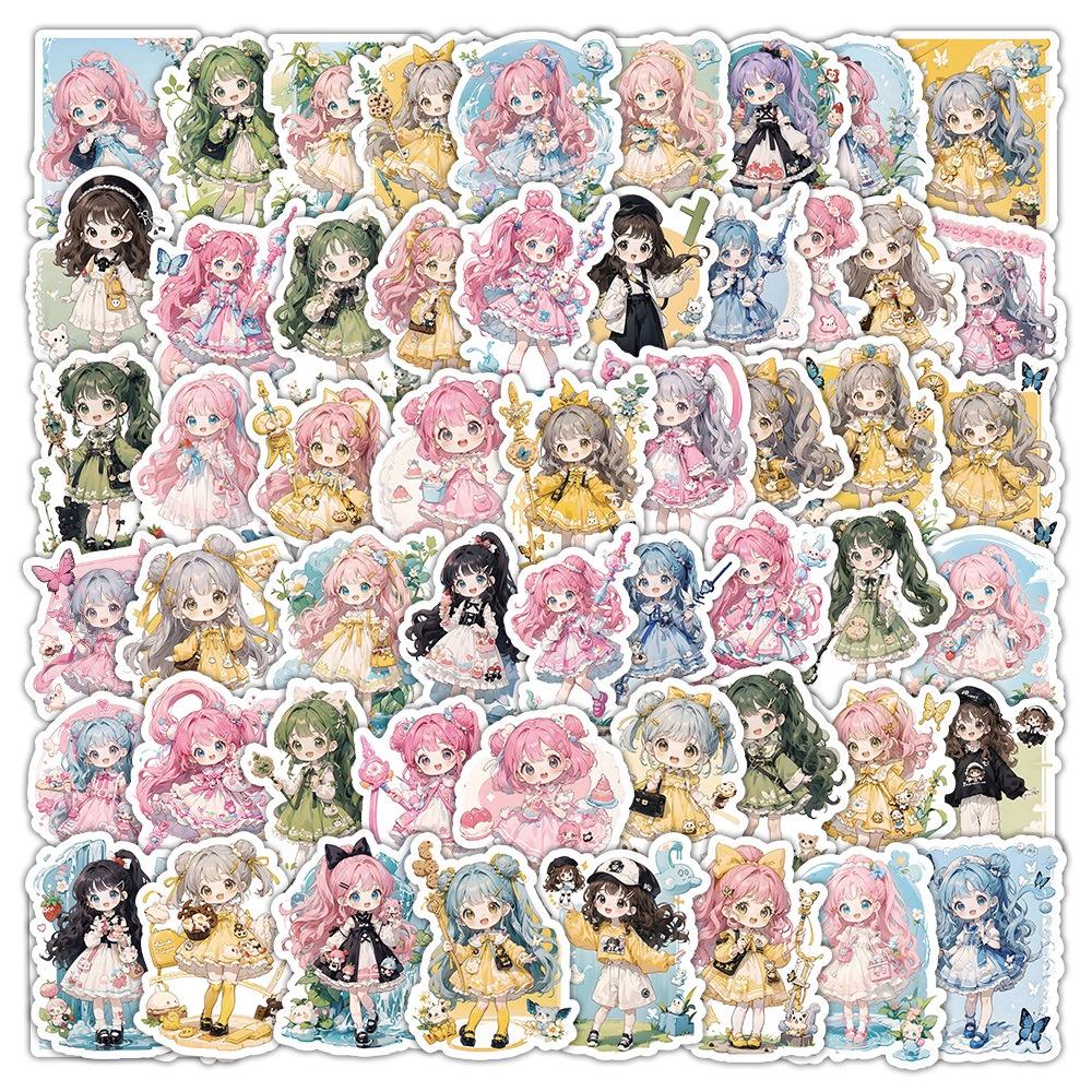 60PCS Q-version Magic Cute Girl Graffiti Stickers for Helmet Bicycle Hand Account Pencil Case Decals