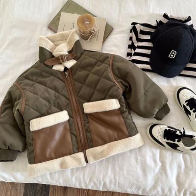 Winter Children's Jacket Boys Girls Baby Plush Thickened Cotton Coat Warm Jacket Motorcycle Coat Autumn