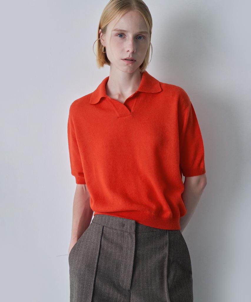PELOTE Wool Cashmere Knit Collared Top (Orange)