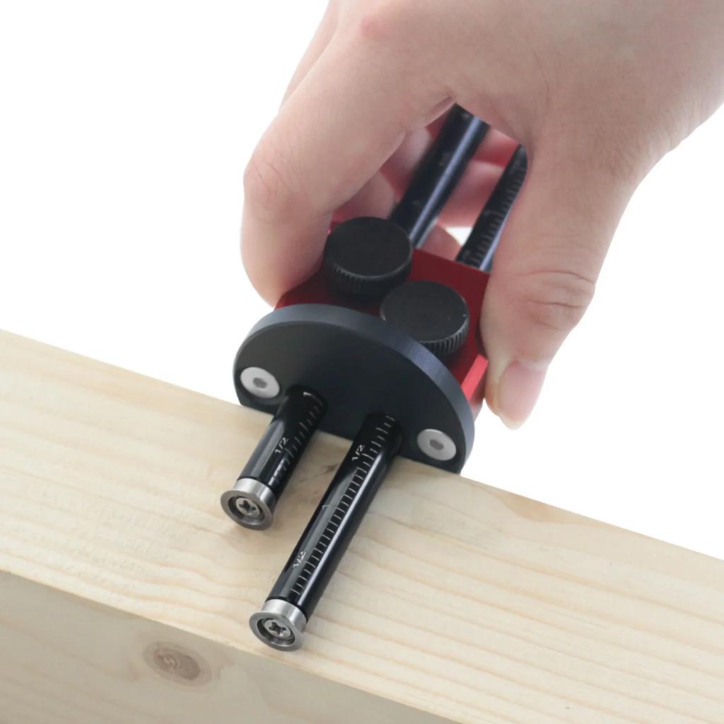 Double Head Wheel Marking Gauge - Aluminum Parallel Line Drawing Tool with Graduated Inch & MM Scale for Woodworking